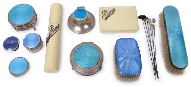 A collection of silver and guilloche enamel items