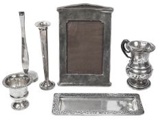 A George V silver photograph frame and other items