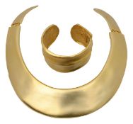 A Kenneth Jay Lane gold plated hinged collar necklace and a cuff bangle
