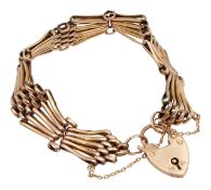 A 9ct rose five bar gate bracelet