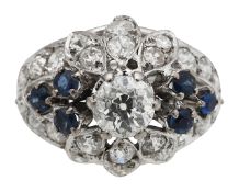 A diamond and sapphire 'dome' cluster ring