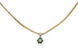 An 18ct fancy chain with emerald and diamond pendant