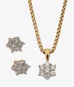 A 18ct matching diamond cluster pendant with 9ct chain