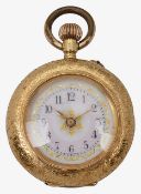 An 18K gold lady's open faced keyless fob watch