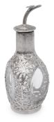 A Chinese export silver caged glass dimple bitters bottle