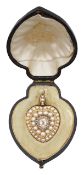 A mid Victorian diamond, pearl and enamel heart-shaped locket pendant