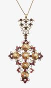 A late 18th/early 19th century garnet and pearl pendant