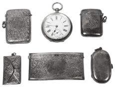 A George V silver double stamp envelope, a double sovereign case etc.