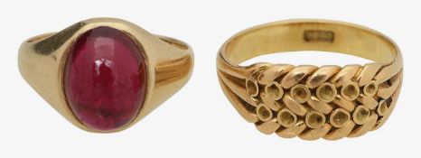 A 9ct cabochon ring & another