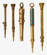 Victorian gold telescopic pencil by Sampson Mordan and four other pencils