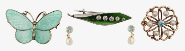 A zircon floral brooch and Danish silver and one other