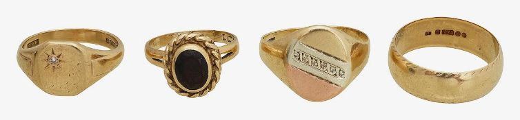 A collection of 9ct gold 1960s-70s rings