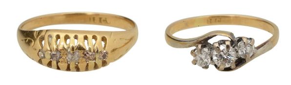 A diamond five stone ring and a three stone diamond ring,