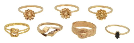 A group of 9ct gold stackable rings