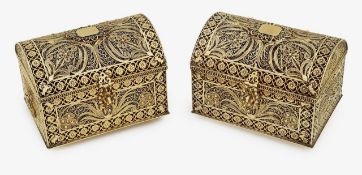 A pair of continental silver-gilt filigree trinket boxes