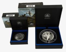 France. 2020 5oz silver proof 50€ and 10€ coins Aviation et Histoire Spitfire