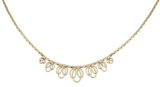 A 9ct fancy link chain with loop fringe design,