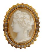 A yellow gold hardstone cameo in the Archaeological revival taste