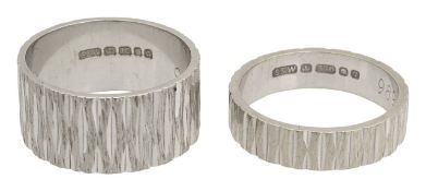 Two 18ct bark effect rings