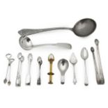 Assorted British & Continental silver ladles, spoons and tongs