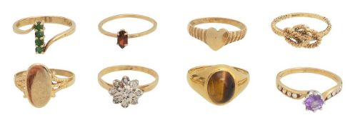 A 9ct diamond and amethyst ring and seven other