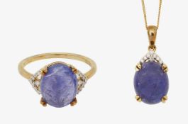 A 9ct tanzanite ring and pendant set