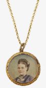 A 15ct double portrait locket and chain