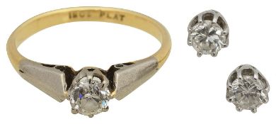 A diamond ring and pair of diamond ear studs