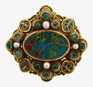 A mid 18th century style enamel and gem-set brooch