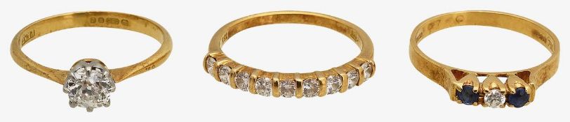 A 18ct diamond ring with two other