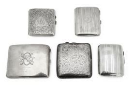 Five silver cigarette cases