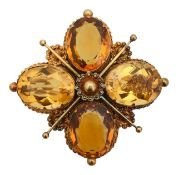 An early/mid Victorian four stone citrine brooch