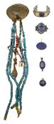 A collection of ethnographic lapis jewellery and turquoise beads