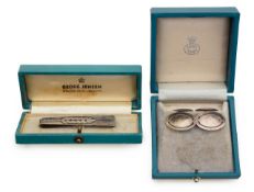 A Georg Jensen cufflink and tie clip in silver