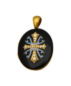 A Victorian enamelled mourning pendant