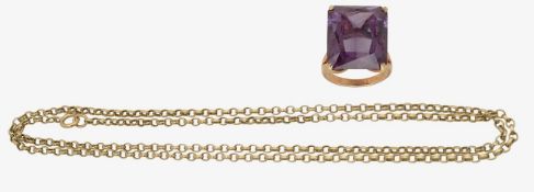 A belcher chain and purple stone dress ring