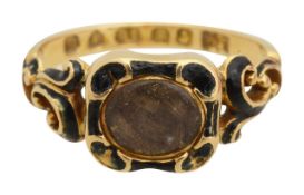 An early Victorian black enamel and 18ct yellow gold memorial ring