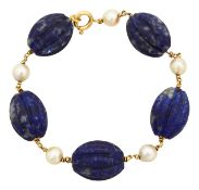 An 18ct gold, lapis and pearl bracelet