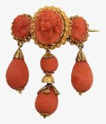 A mid 19th century coral cameo brooch