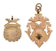 A 9ct gold fob with a 9ct gold miner's fob