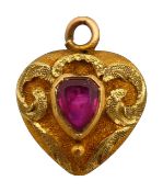 A Victorian tiny heart pendant with ruby stone,