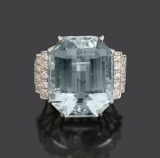 An aquamarine and diamond-set ring