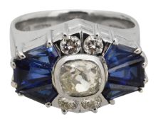 An Art Deco style ballerina sapphire and diamond ring