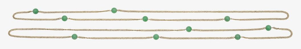 A jade bead and curb chain pair of necklace