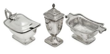 An Edward VIII/George VI silver three piece cruet set