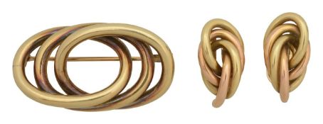 An Hungarian gold knot brooch and pair of earrings
