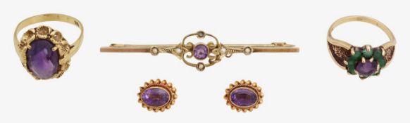 A collection of amethyst set jewellery