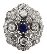 A late 19th century sapphire and diamond plaque pendant