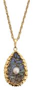 A 9ct abalone shell drop with cultured pearl necklace