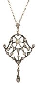 An Edwardian diamond and pearl pendant and silver chain